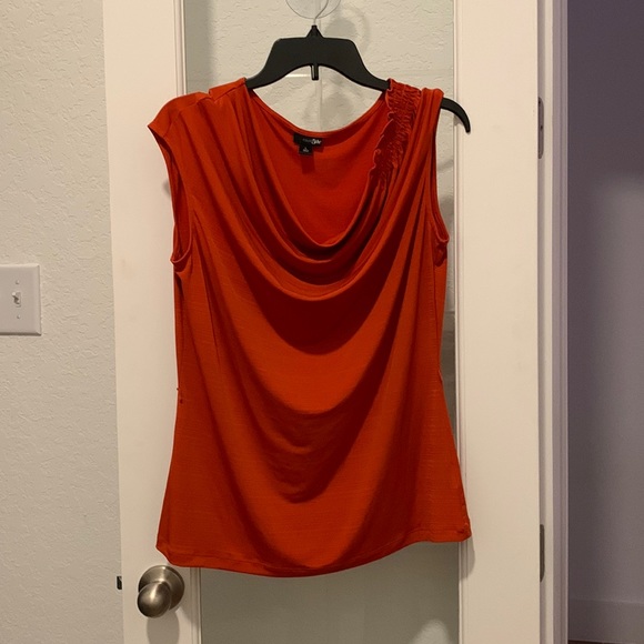 East 5th Tops - Beautiful burnt orange cowl shell! Looks amazing under a blazer or worn alone!